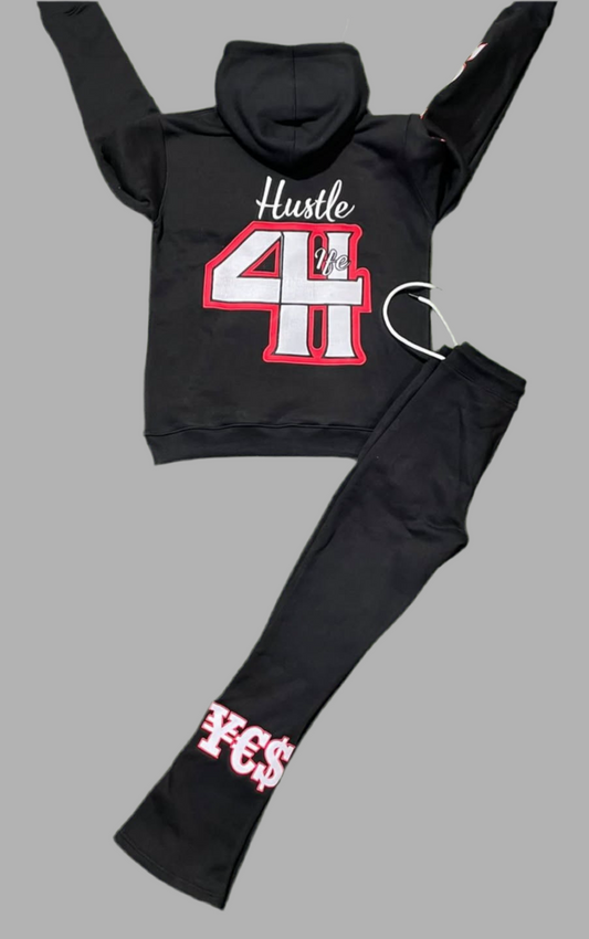 Black “ Hustle4life“ Hoodie Set